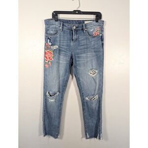 BlankNYC‎ Crop Girlfriend Jeans 26 Floral Embroidered Raw Hem cottagecore fairy